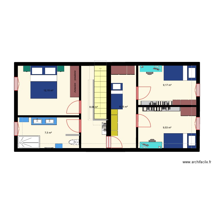 étage V1. Plan de 6 pièces et 55 m2