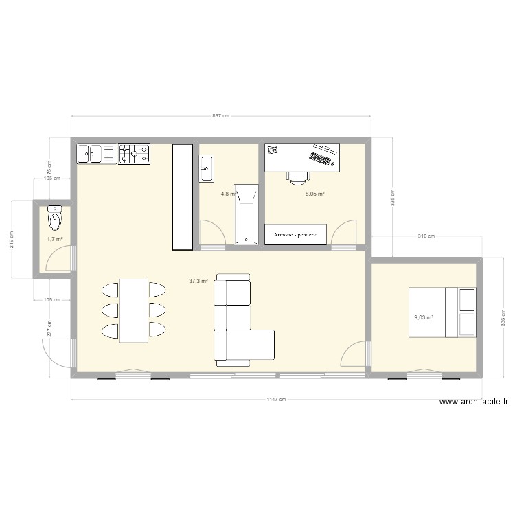 Maison Hell Bourg . Plan de 5 pièces et 61 m2