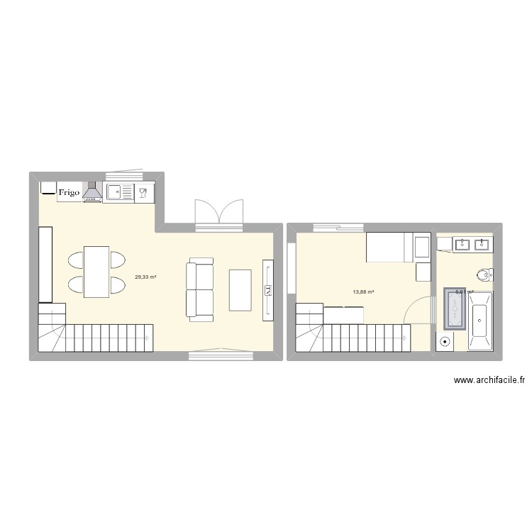 Tiny House. Plan de 3 pièces et 49 m2