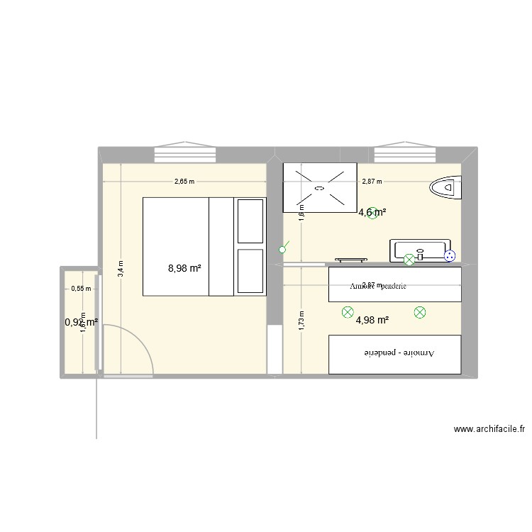 suite parentale final2. Plan de 4 pièces et 19 m2