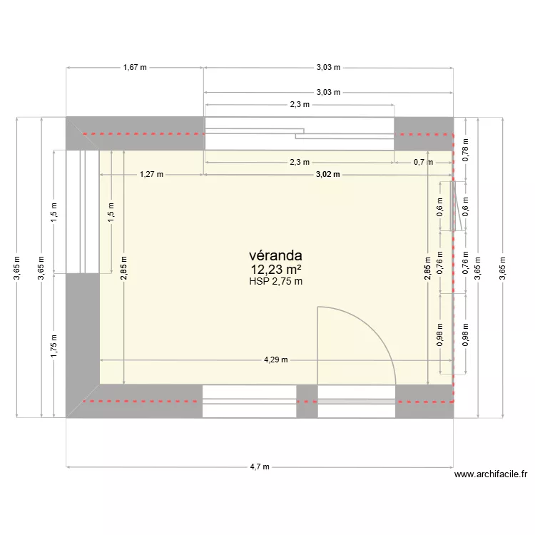 VERANDA complète. Plan de 1 pièce et 12 m² VERANDA complète. Plan de 1 pièce et 12 m²