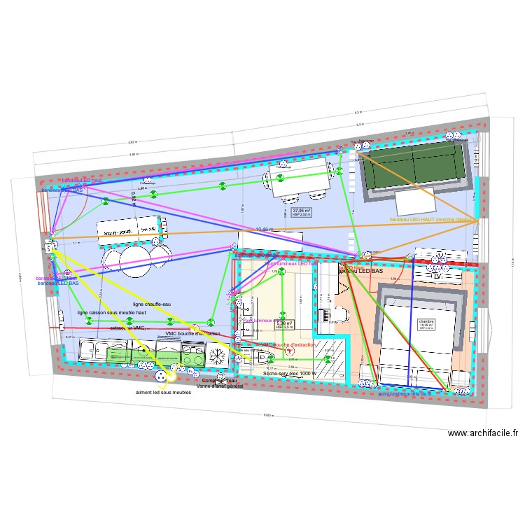 appartement mouja wc dans salle de bain V3. Plan de 3 pièces et 72 m2