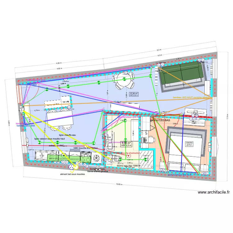 appartement mouja wc dans salle de bain V3. Plan de 