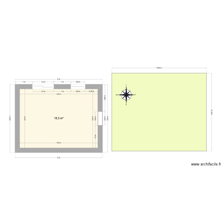 abrit. Plan de 1 pièce et 16 m2