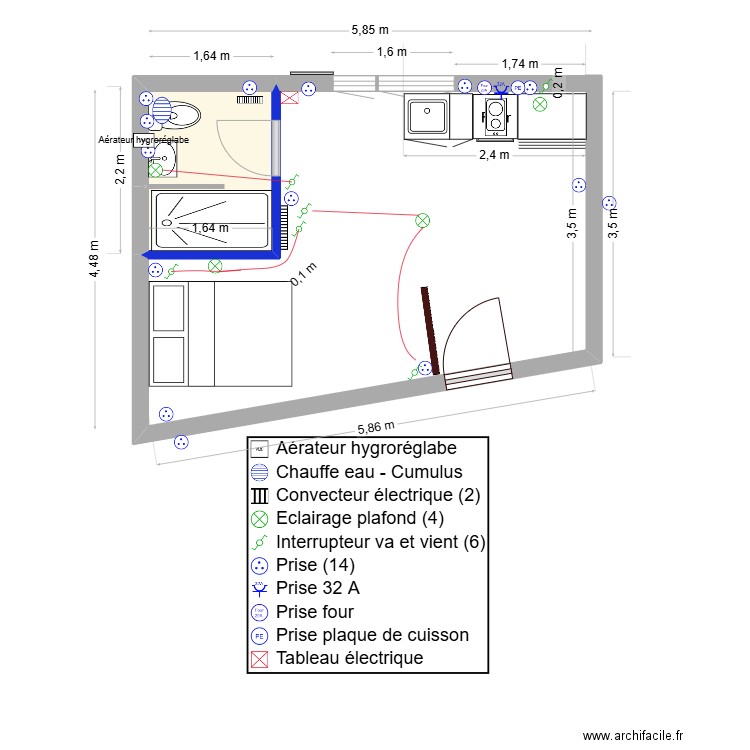 LES VIGNES juin 25. Plan de 1 pièce et 3 m2