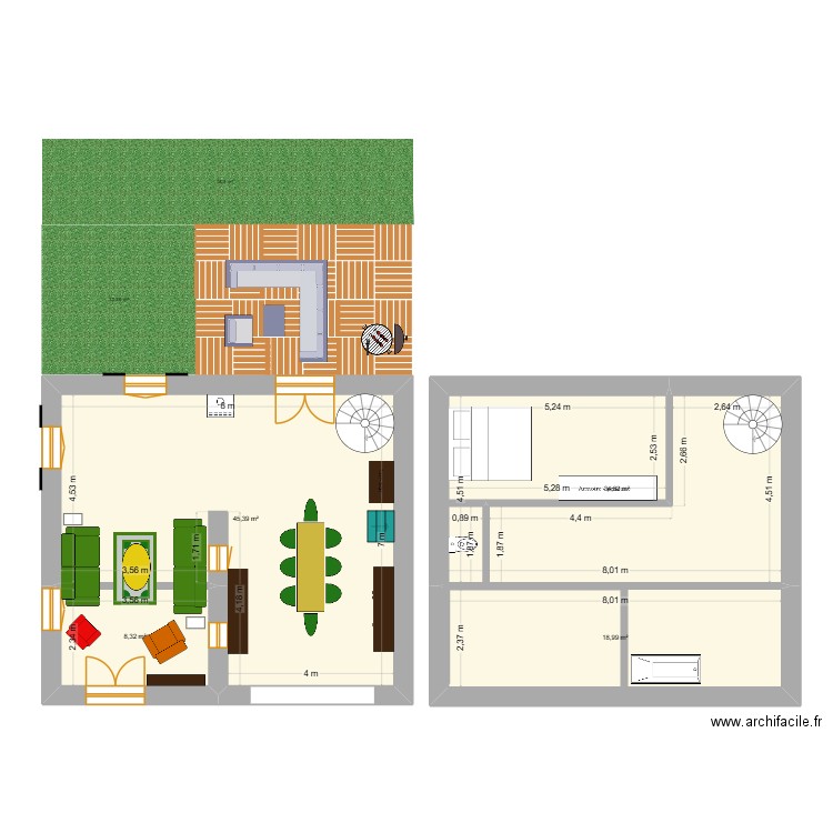 Grange prunelets. Plan de 4 pièces et 108 m2