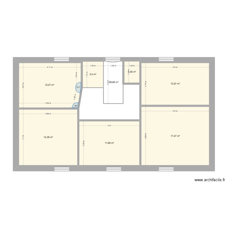 etage 1. Plan de 8 pièces et 76 m2