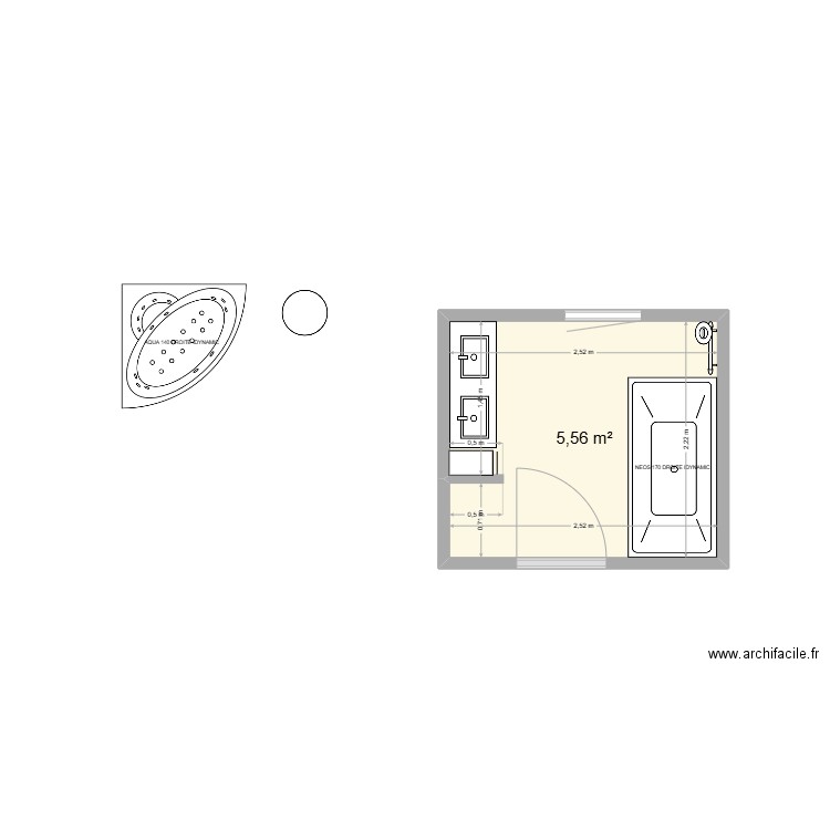 Salle de bain. Plan de 1 pièce et 6 m2