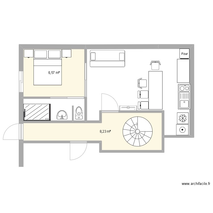 agadir rdc. Plan de 2 pièces et 15 m2