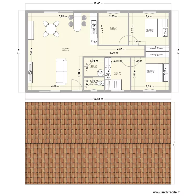 maison 2. Plan de 7  et 78 m²