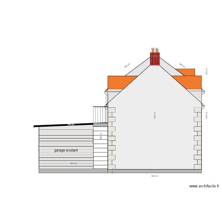 plan existant facade ouest. Plan de 0 pièce et 0 m2