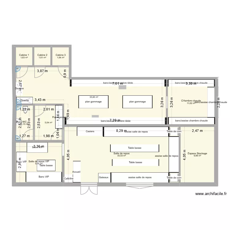 Hammam v2. Plan de 11  et 139 m²