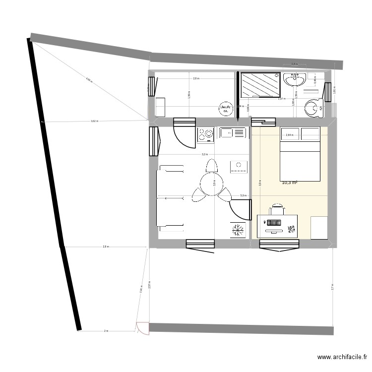 mazet. Plan de 1 pièce et 10 m2
