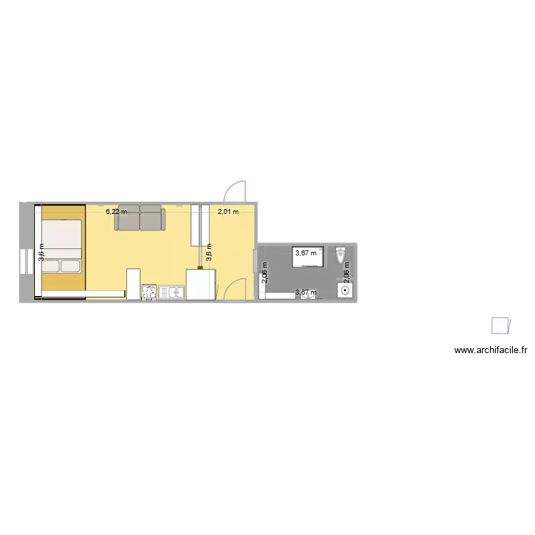Plan prises de courant du studio. Plan de 3 et 37 m² Plan prises de courant du studio. Plan de 3 et 37 m²