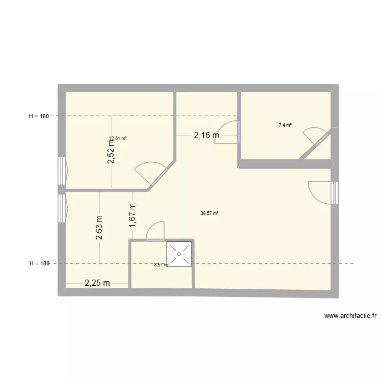 Montalieu sdb chbre sejour cuisine. Plan de 4 Pièces et 62 m²