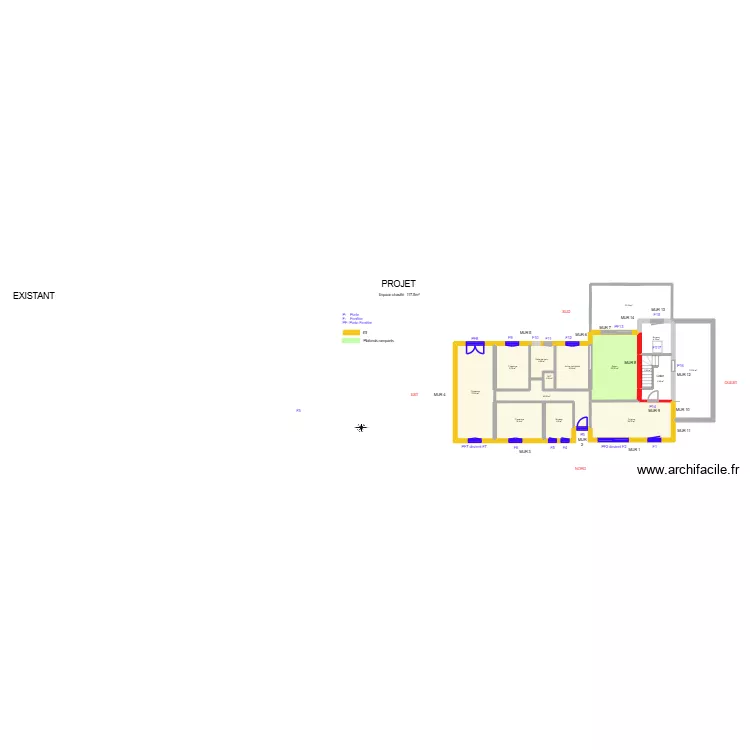 MANGIAVILLANO_ Projet ss agrandissement. Plan de 15  et 179 m²