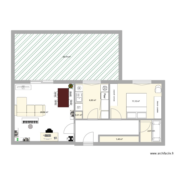 Apt. Plan de 7 pièces et 73 m2