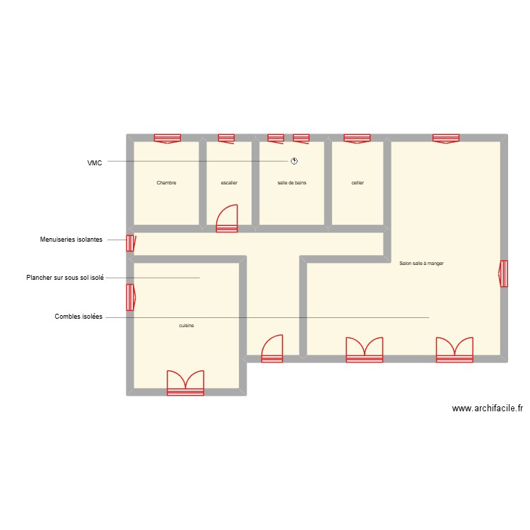 MONTAGUT RDC scénario 3. Plan de 7 pièces et 112 m2