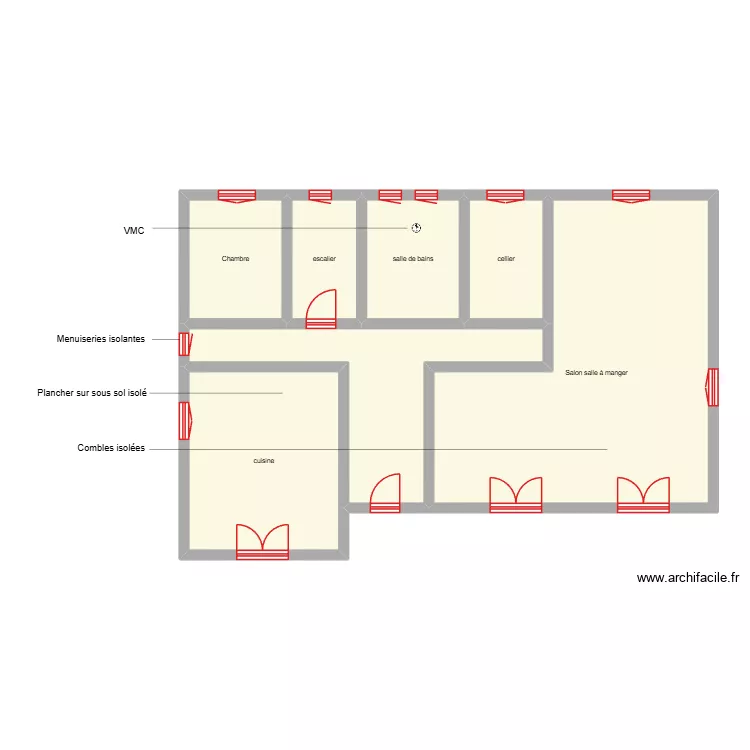 MONTAGUT RDC sc&eacute;nario 3. Plan de 7 pièces et 112 m²