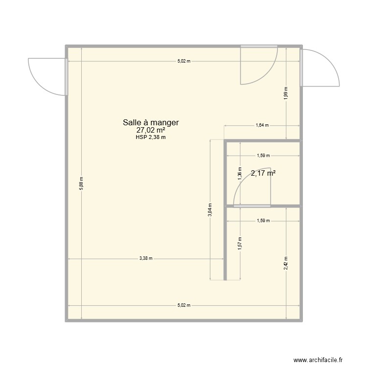 TOURNIE. Plan de 2 pièces et 29 m2