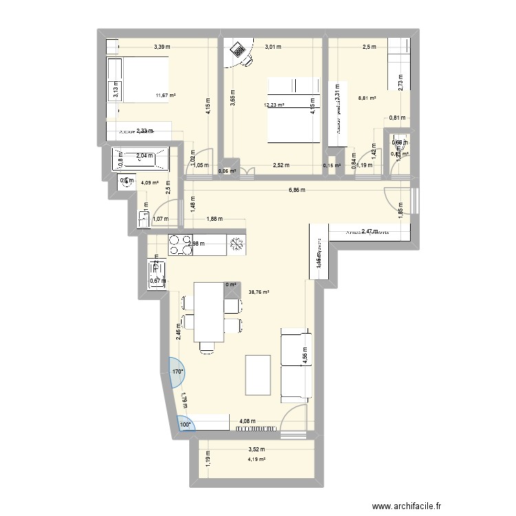 99 Guillotiere v2. Plan de 10 pièces et 81 m2