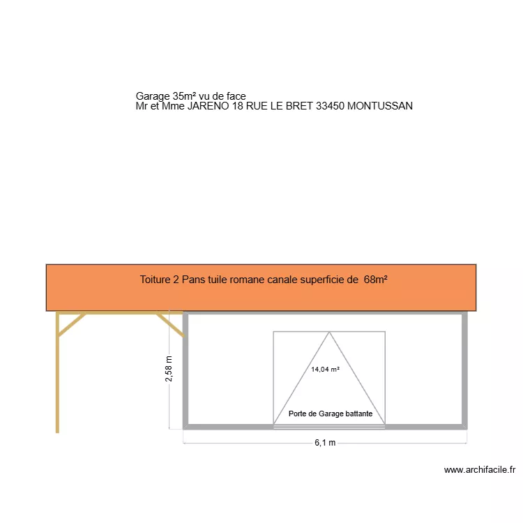 vue de face garage montussan. Plan de 1  et 14 m²