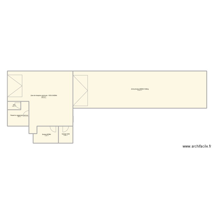 Zone commune de réception et WC - ROS / Mona. Plan de 6 pièces et 172 m2