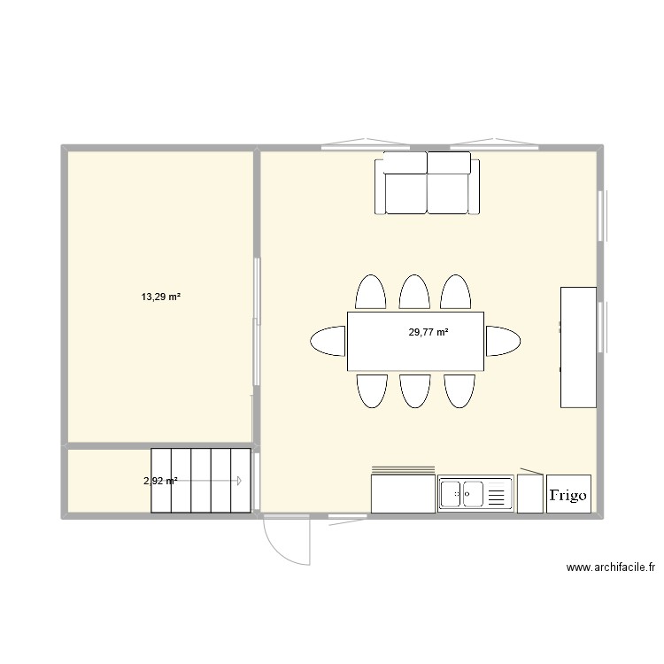 Véranda. Plan de 3 pièces et 46 m2
