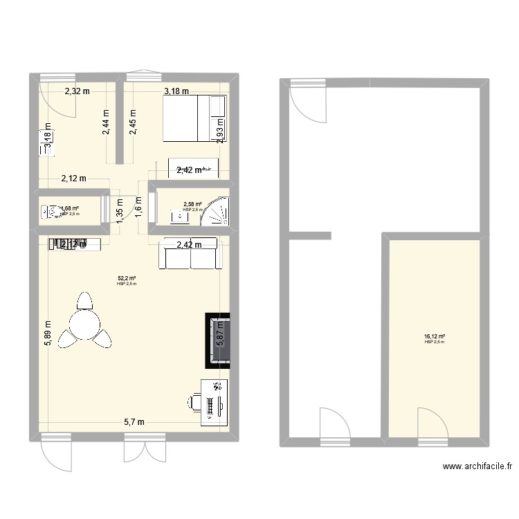 le bourg initial. Plan de 4 pièces et 73 m2