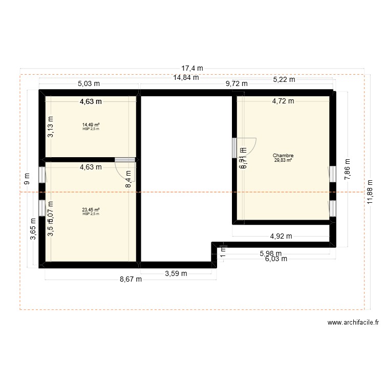 projet Sare R+1. Plan de 3 pièces et 68 m2