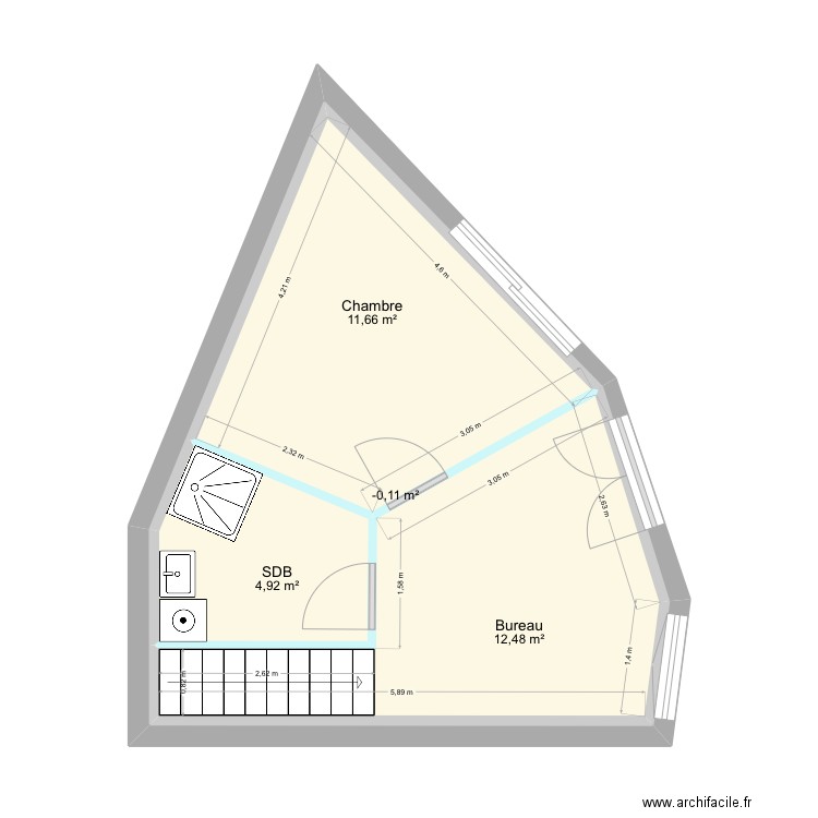 R+1 petite loc plomberie. Plan de 4 pièces et 61 m2