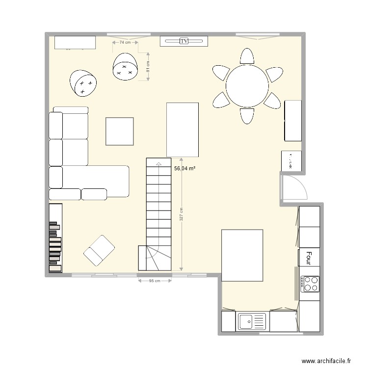 séjour. Plan de 1 pièce et 56 m2