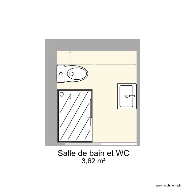 Salle d'eau parents V2. Plan de 1 pièce et 4 m2
