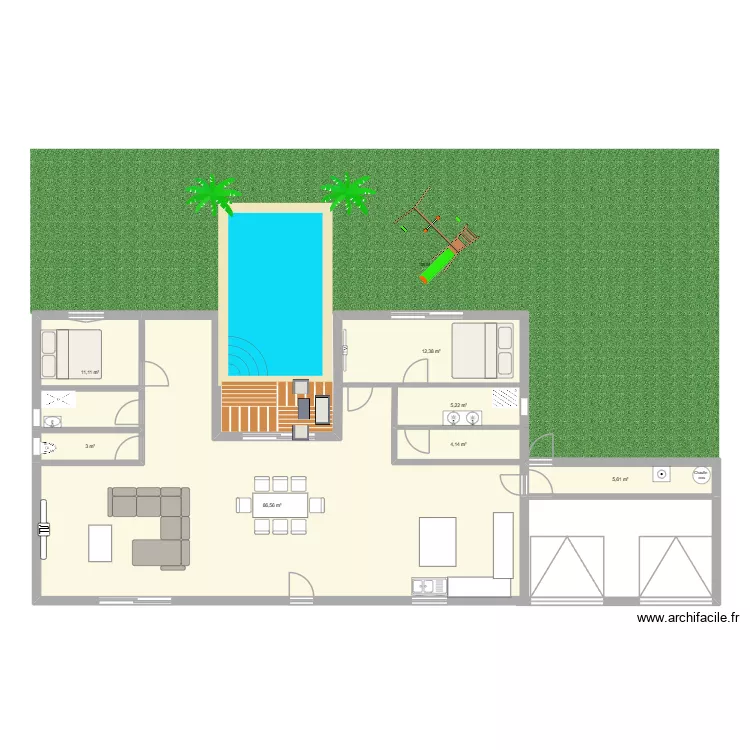 plan maison. Plan de 7  et 128 m²