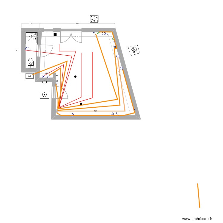 appart vaulx pour elec. Plan de 1 pièce et 2 m2