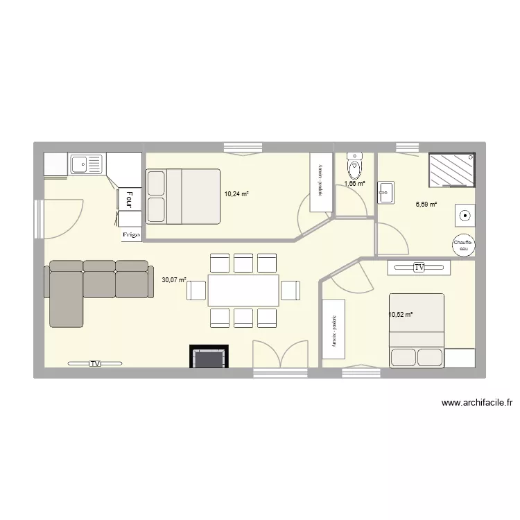 st est. Plan de 5 Pièces et 59 m²