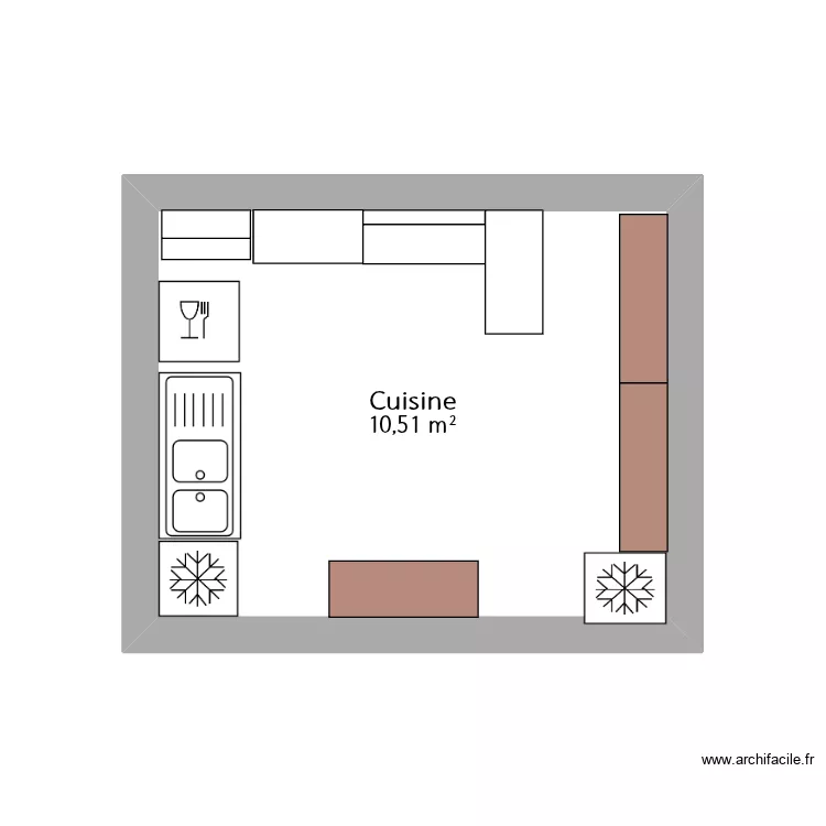 Cuisine BisBis. Plan de 1  et 11 m²