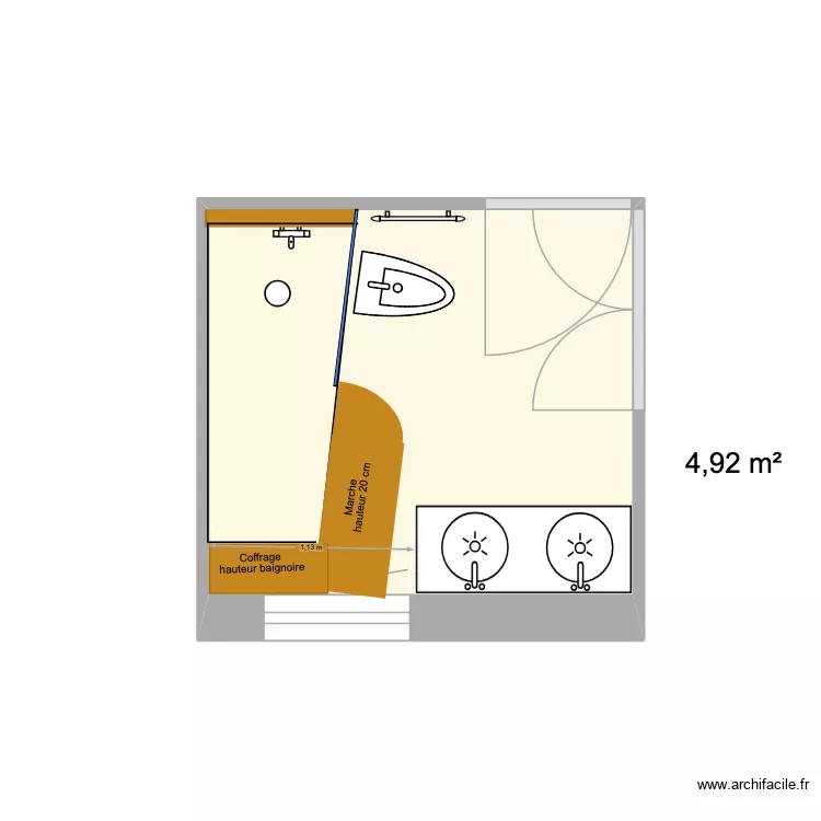 Salle de bains renov 2. Plan de 1 et 5 m² Salle de bains renov 2. Plan de 1 et 5 m²