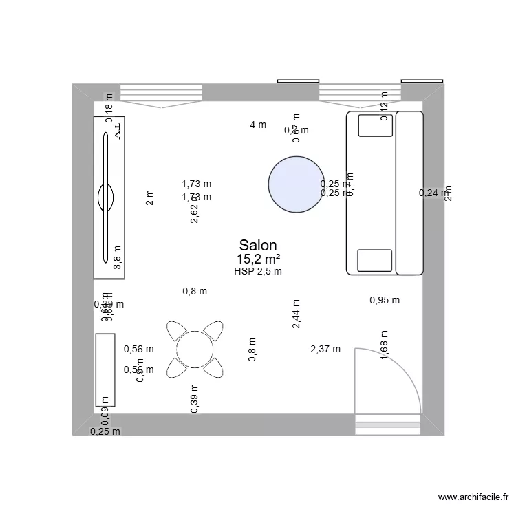 salon Sabria. Plan de 1  et 15 m²