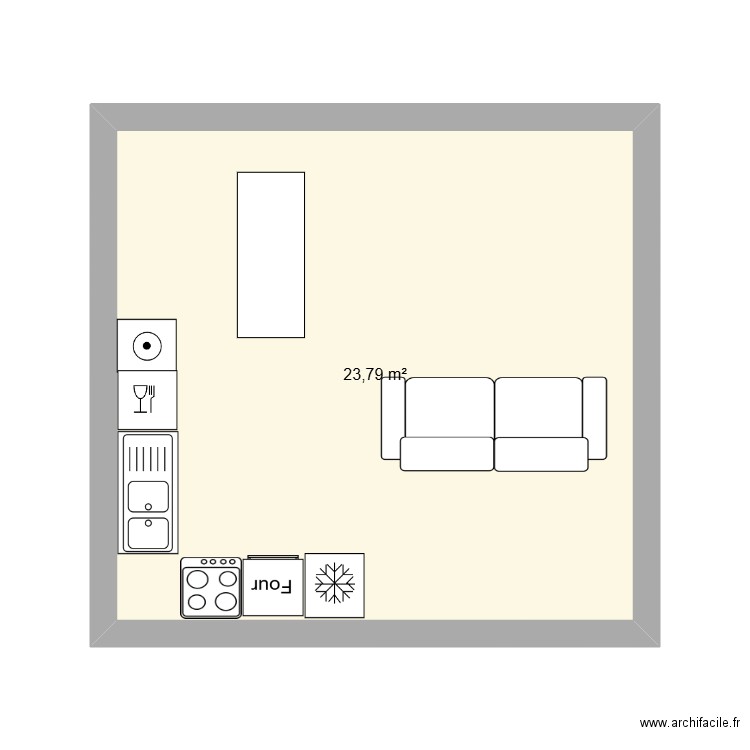 salon la x. Plan de 1 pièce et 24 m2