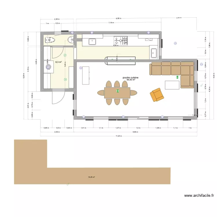 BUNG 1 cuisine salon public 5. Plan de 2 Pièces et 53 m²