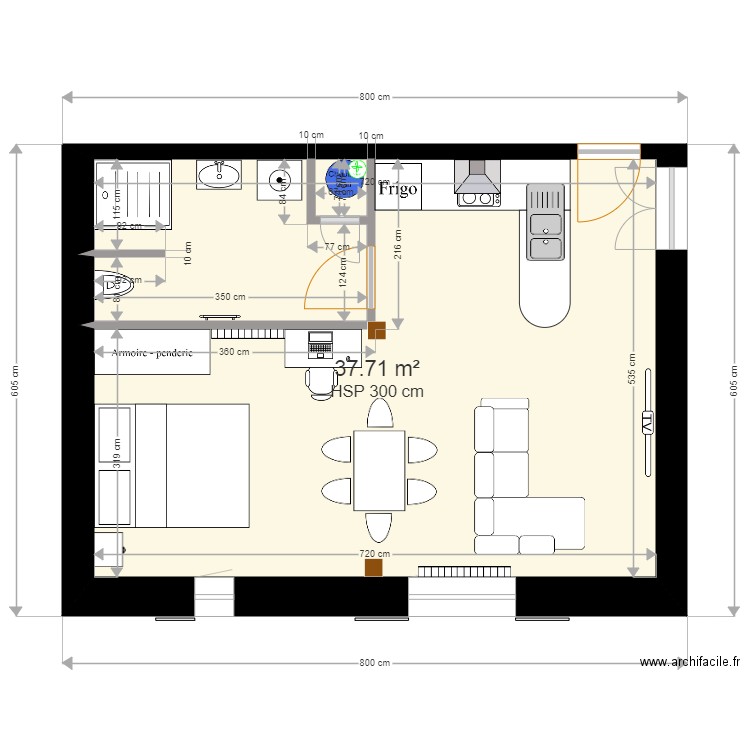 ANDLAU RDC. Plan de 1 pièce et 38 m2