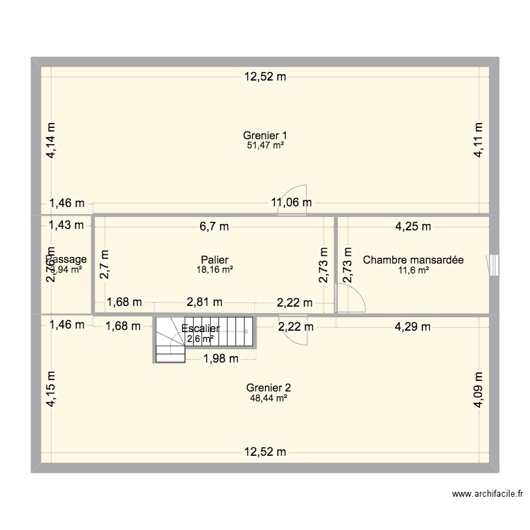 Cérons grenier. Plan de 6 pièces et 136 m2