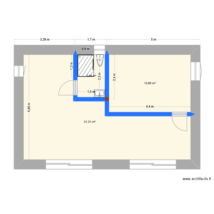plan étage final. Plan de 3 pièces et 48 m2