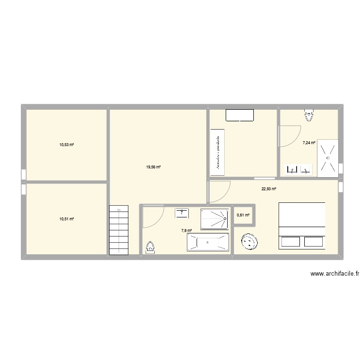 Etage bis. Plan de 7 pièces et 79 m2