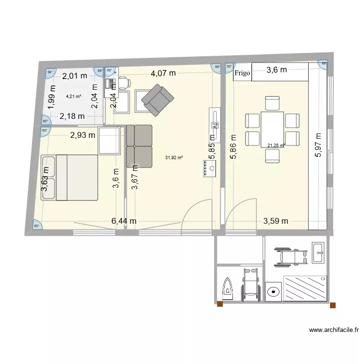 LABO 4. Plan de 3 Pièces et 57 m² LABO 4. Plan de 3 Pièces et 57 m²