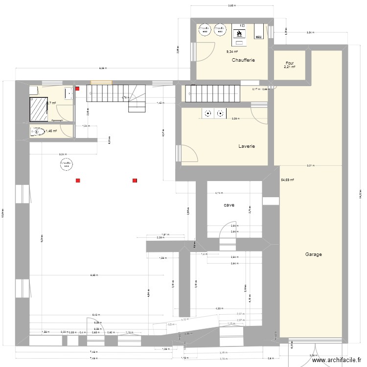 Projet RDC studio. Plan de 5 pièces et 71 m2