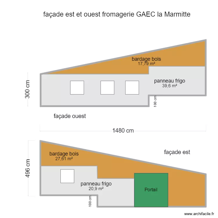 plan fa&ccedil;ades est / ouest GAEC la Marmitte. Plan de 