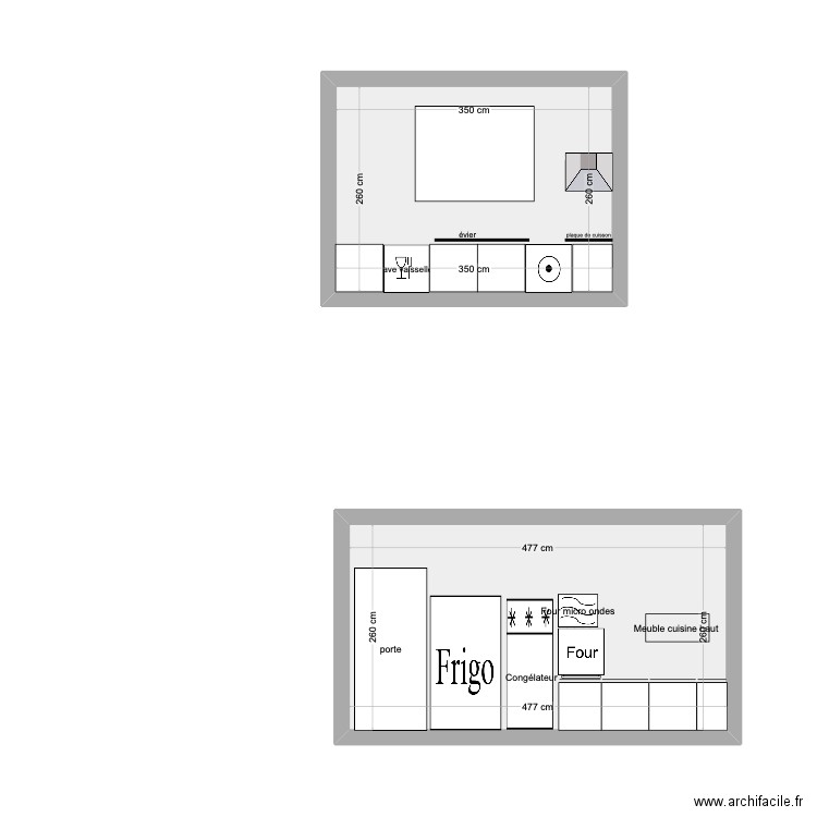 cuisine Suzy. Plan de 2 pièces et 21 m2