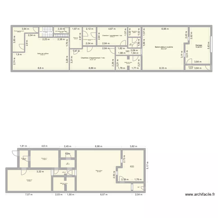 rdc immeuble. Plan de 25  et 301 m²
